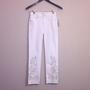 Free People white Cigarette Embroidered Jeans